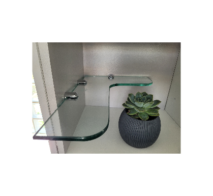 Glass Shelf L-Shape - Toughened Glass Clear 350x250x100 8mm Glass