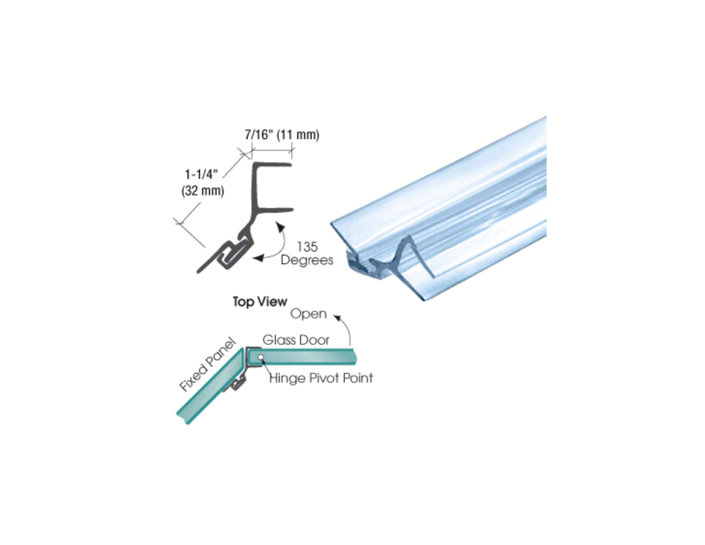 C.R. Laurence Polycarbonate 135-Degree Door Jamb Seal for 10mm Glass