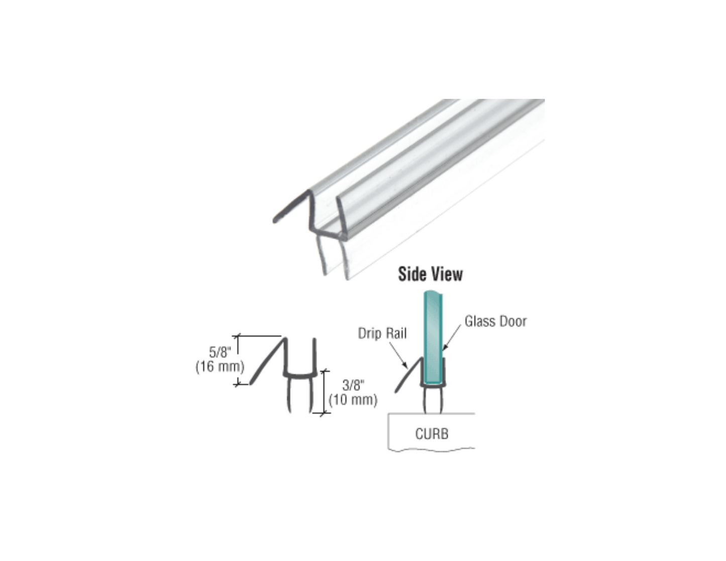 CRL Clear Co-Extruded Bottom Wipe with Drip Rail for 10mm Glass