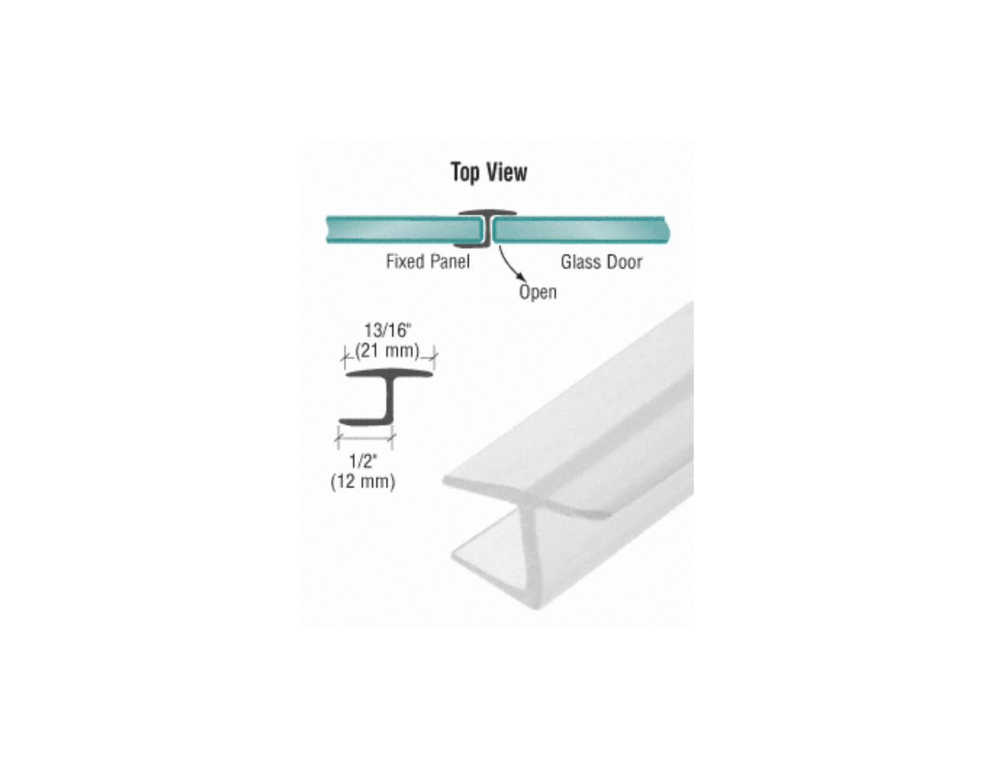 C.R. Laurence - Polycarbonate Y-Jamb 180-Degree Seal with Soft Leg for 10mm Glass