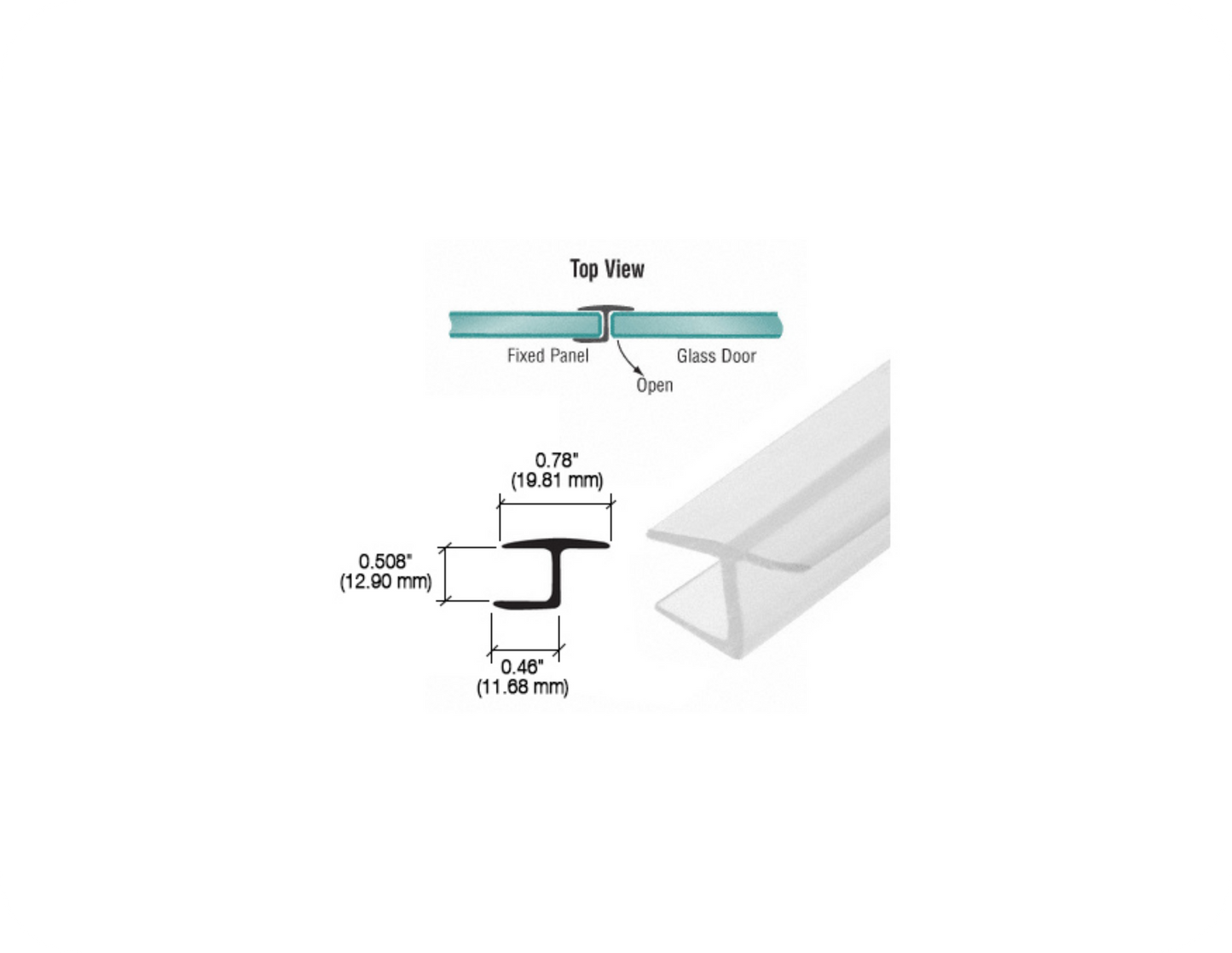 C.R. Laurence Polycarbonate Y-Jamb 180-Degree Seal with Soft Leg for 12mm Glass