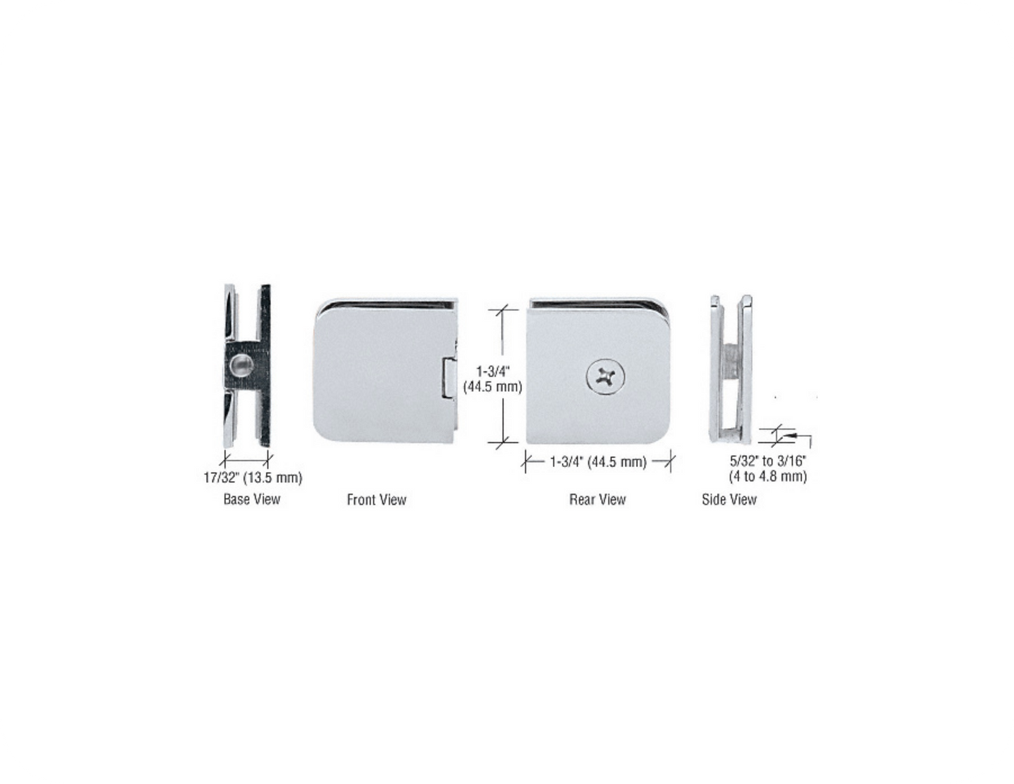 CRL Junior Traditional Style Fixed Panel U-Clamp - Polished Chrome