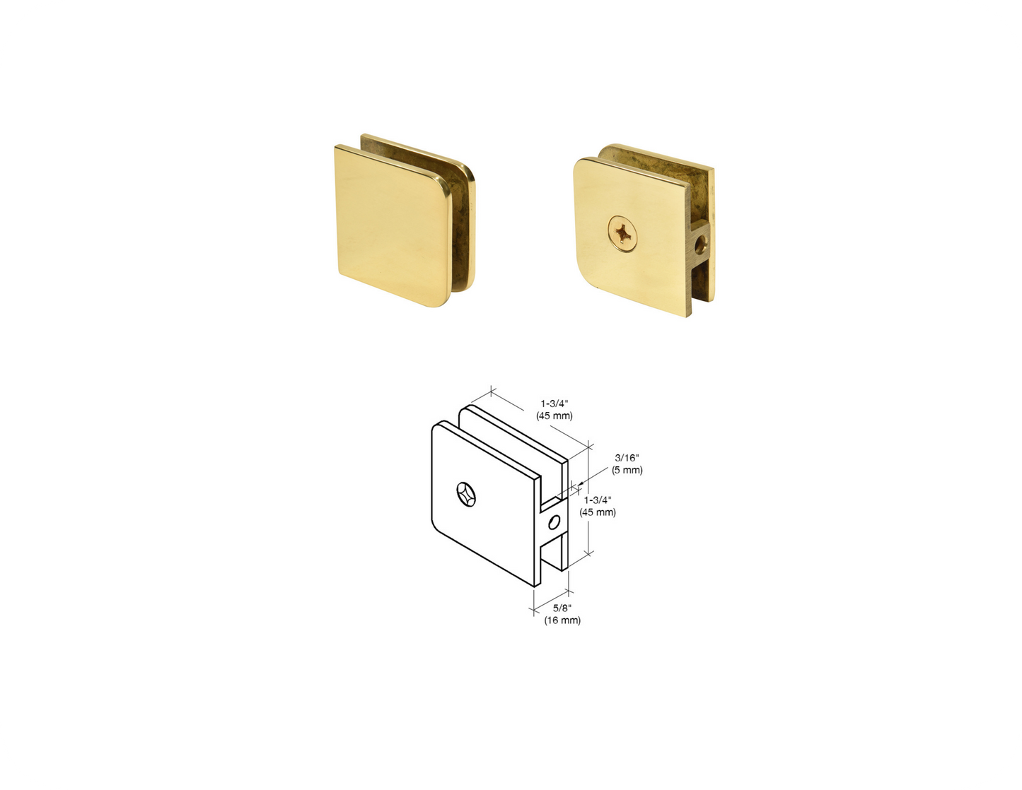 CRL Traditional Style Fixed Panel U-Clamp - Polished Brass